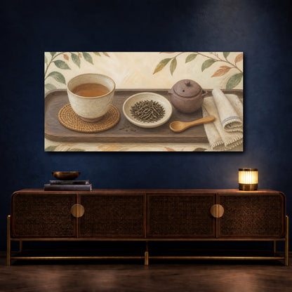 Mockup 4. Cozy Rustic Tea Tray shown as canvas print