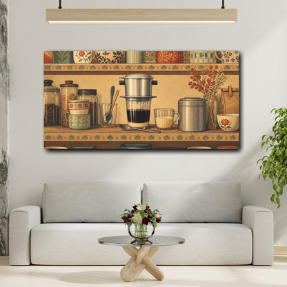 Mockup 2. Cozy Vintage Coffee Shelf shown as canvas print