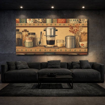 Mockup 3. Cozy Vintage Coffee Shelf shown as canvas print