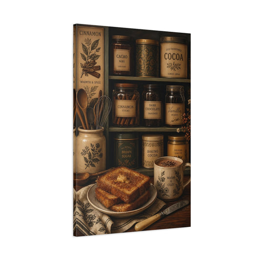 Main Mockup. Cozy Vintage Pantry Shelf shown as canvas print