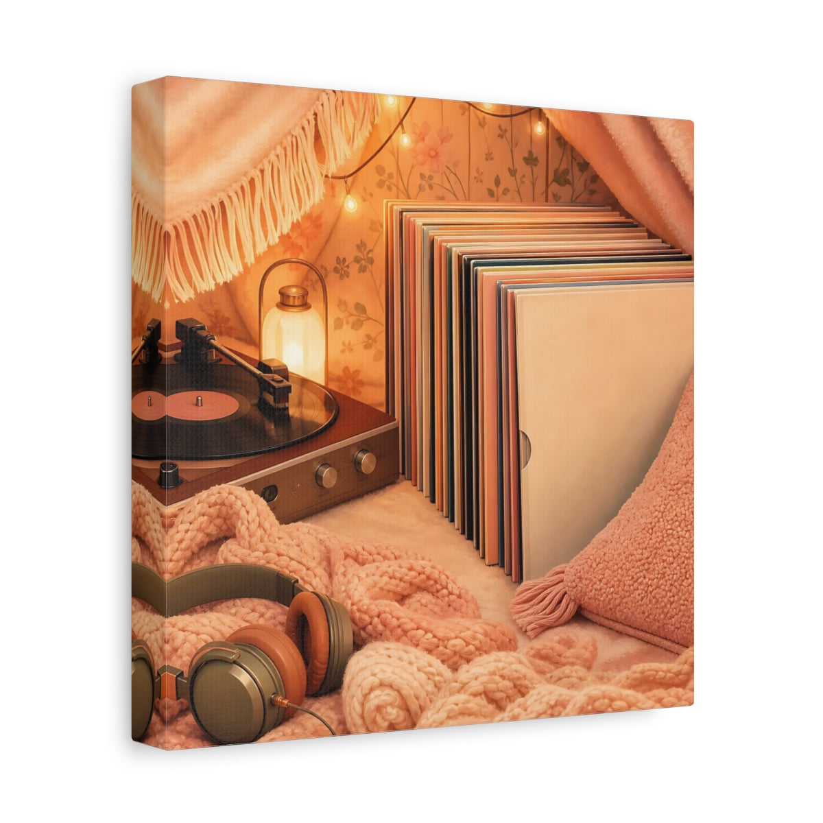 Side Mockup 9. Cozy Vinyl Listening Nook shown as canvas print