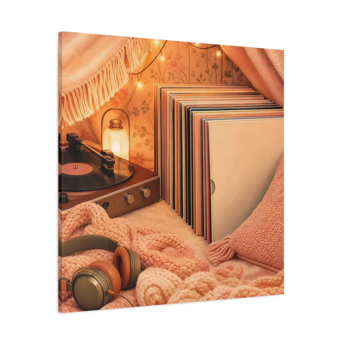 Side Mockup 1. Cozy Vinyl Listening Nook shown as canvas print