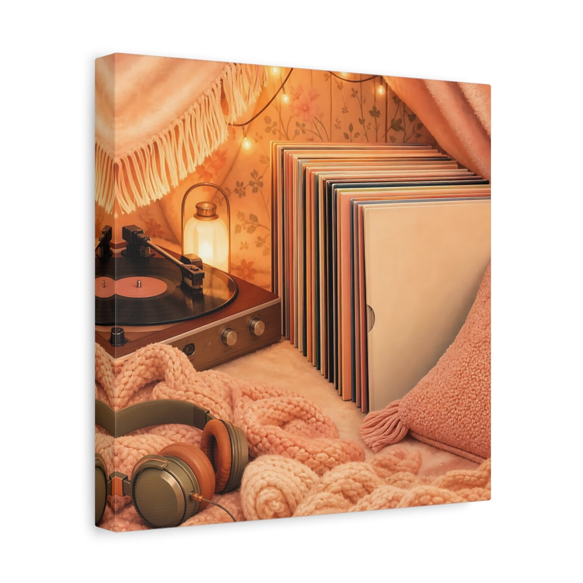 Side Mockup 8. Cozy Vinyl Listening Nook shown as canvas print