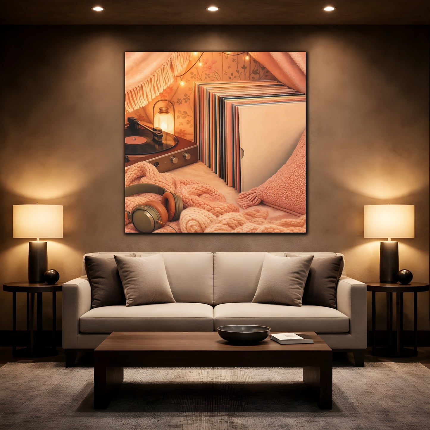 Mockup 2. Cozy Vinyl Listening Nook shown as canvas print