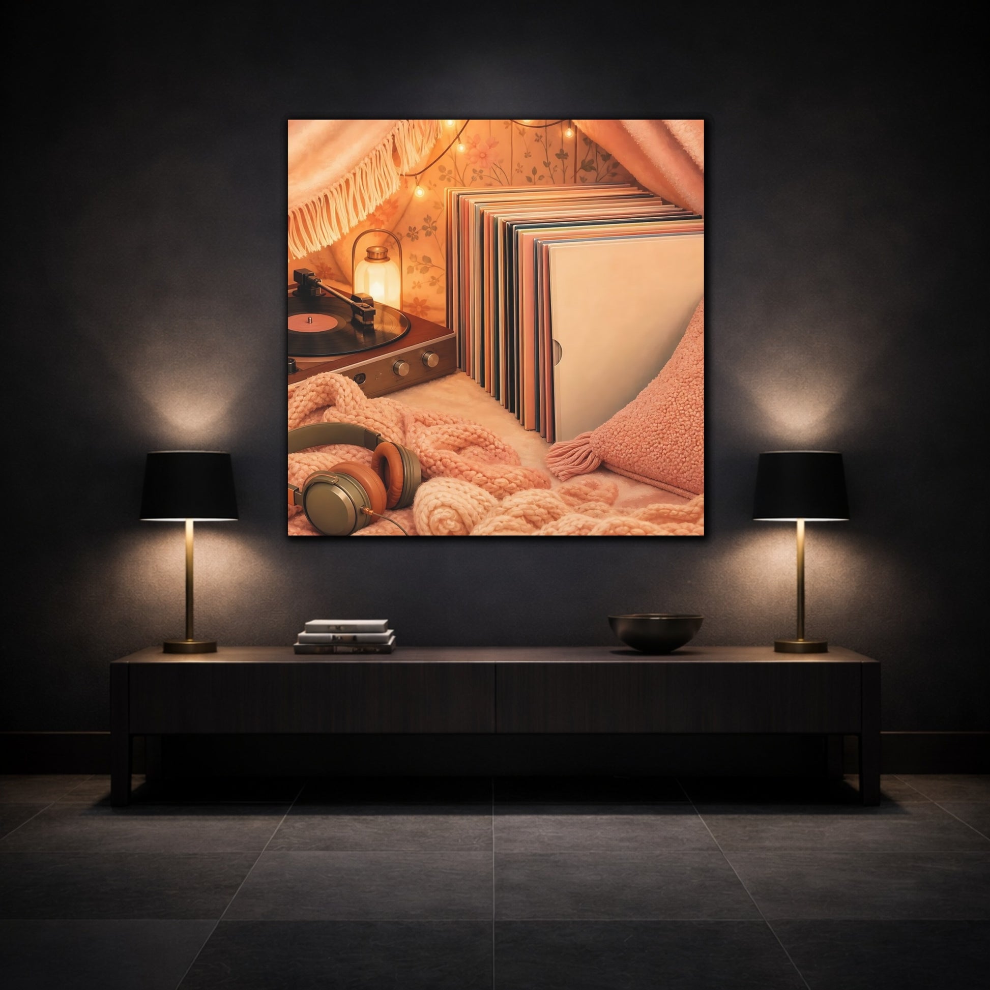 Mockup 3. Cozy Vinyl Listening Nook shown as canvas print