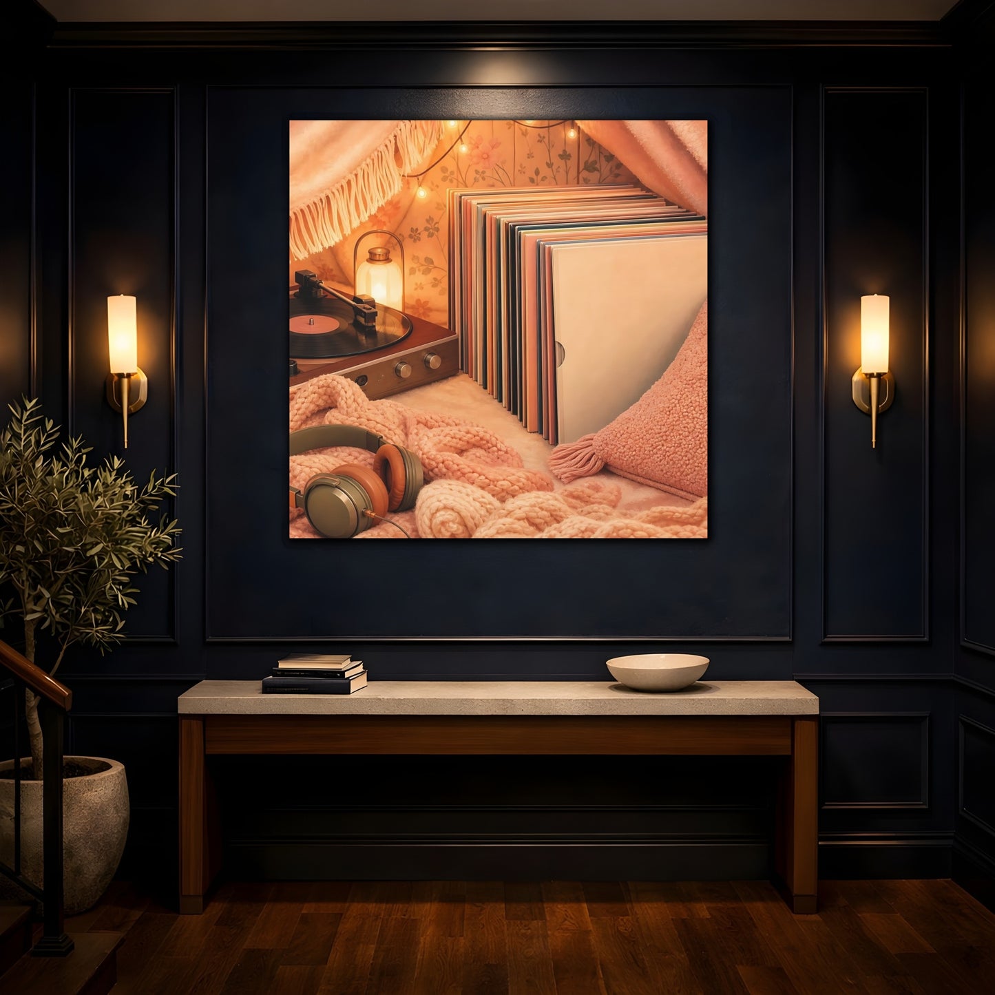Mockup 4. Cozy Vinyl Listening Nook shown as canvas print