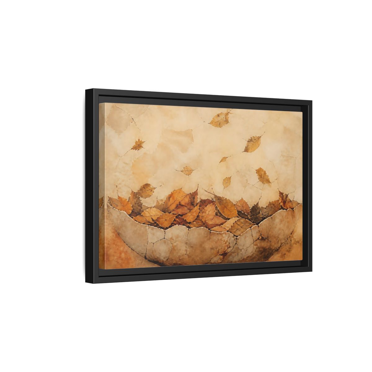 Side Mockup 6. Cracked Bowl Of Leaves shown as framed canvas print