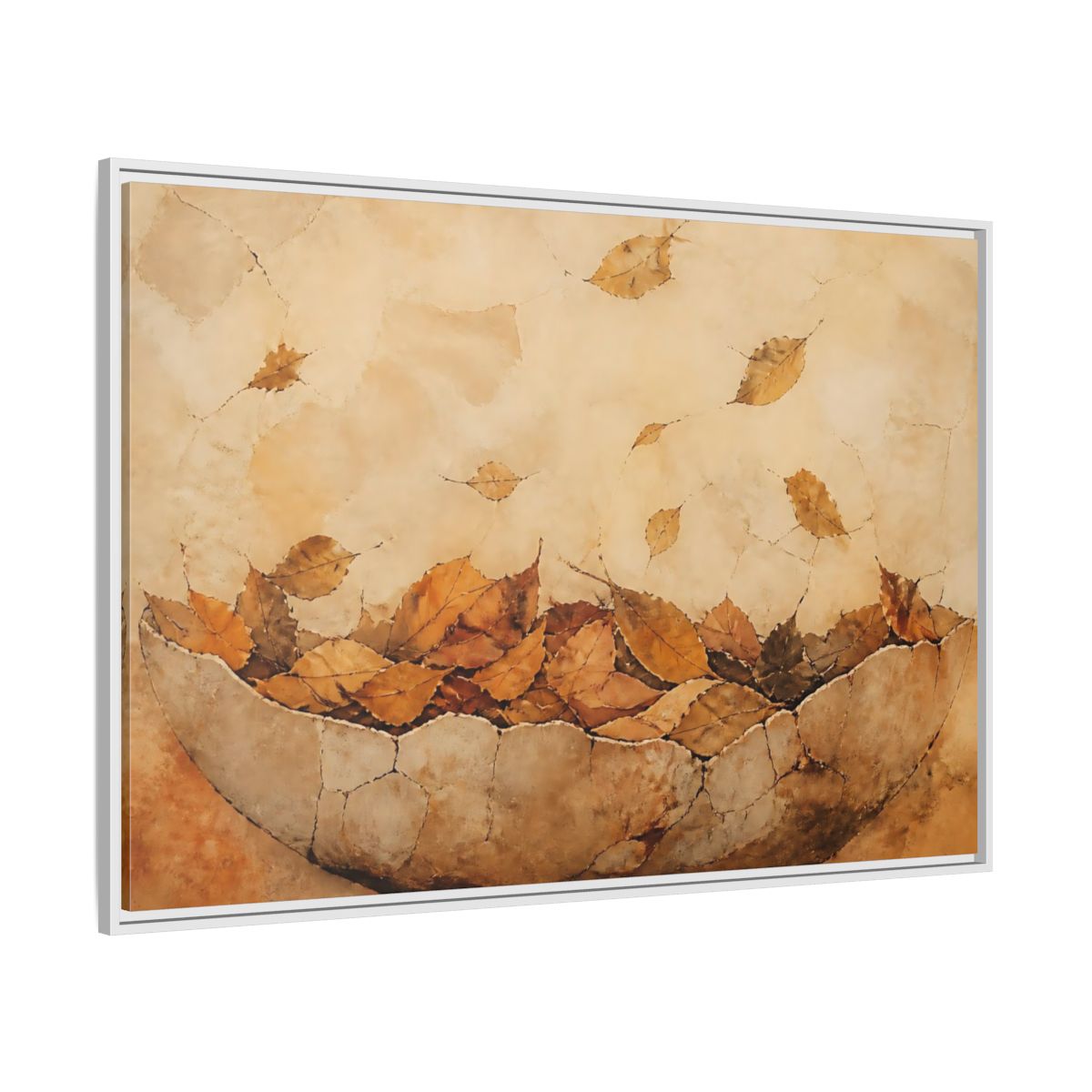 Side Mockup 7. Cracked Bowl Of Leaves shown as framed canvas print