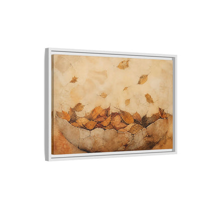 Side Mockup 1. Cracked Bowl Of Leaves shown as framed canvas print