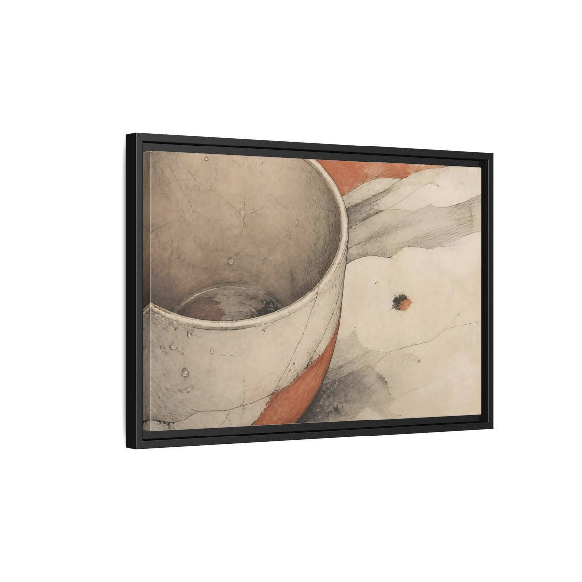 Side Mockup 3. Cracked Ceramic Cup Study shown as framed canvas print