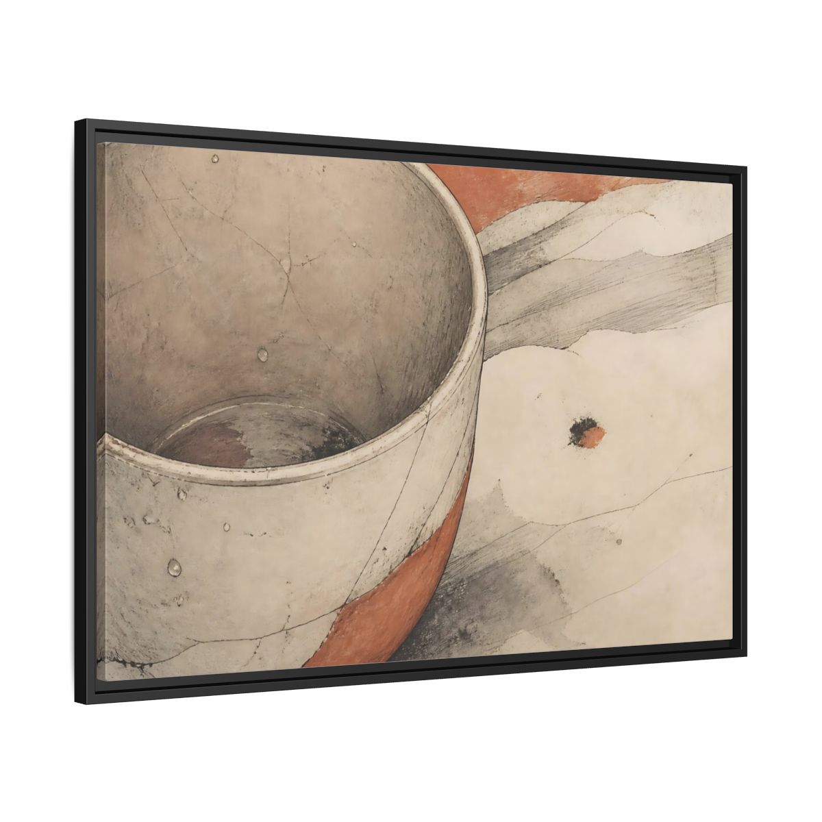 Side Mockup 13. Cracked Ceramic Cup Study shown as framed canvas print