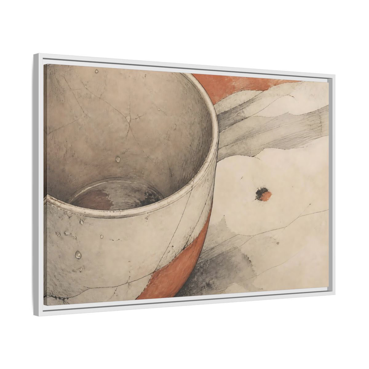 Side Mockup 9. Cracked Ceramic Cup Study shown as framed canvas print
