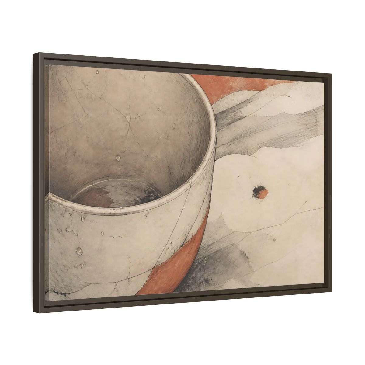 Side Mockup 11. Cracked Ceramic Cup Study shown as framed canvas print