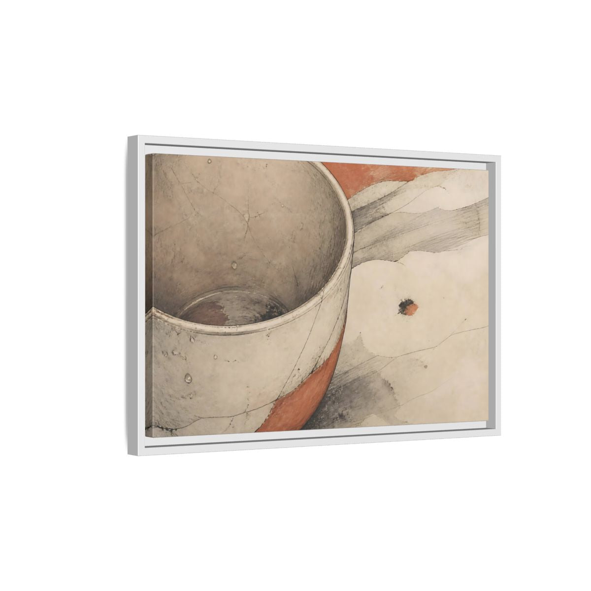 Side Mockup 1. Cracked Ceramic Cup Study shown as framed canvas print