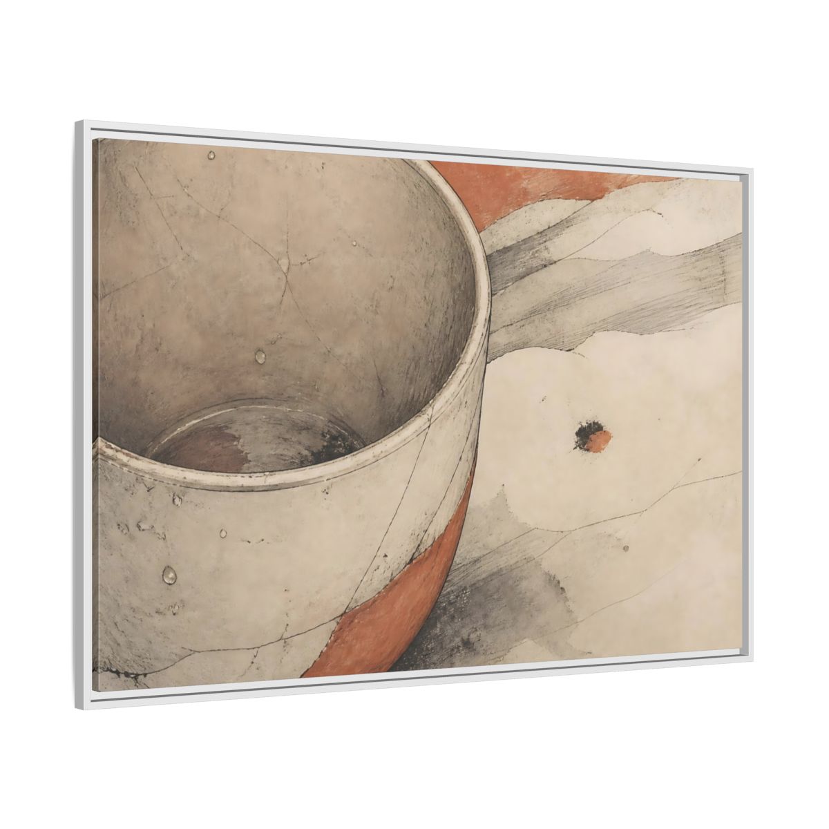 Side Mockup 7. Cracked Ceramic Cup Study shown as framed canvas print