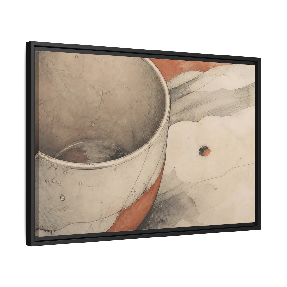 Side Mockup 14. Cracked Ceramic Cup Study shown as framed canvas print