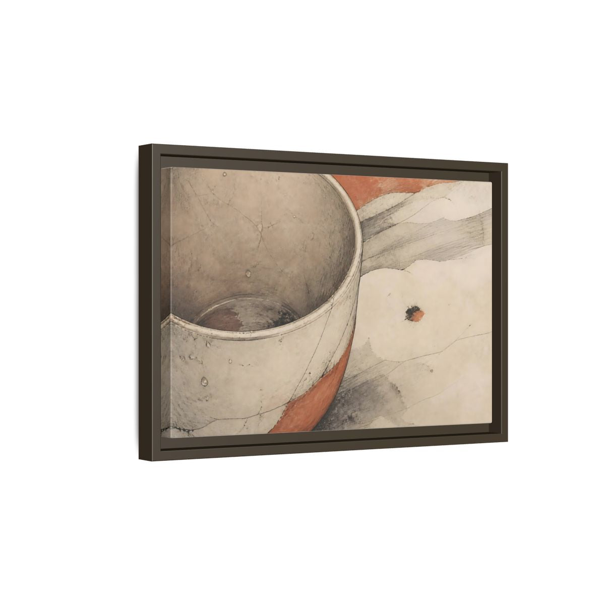 Side Mockup 5. Cracked Ceramic Cup Study shown as framed canvas print
