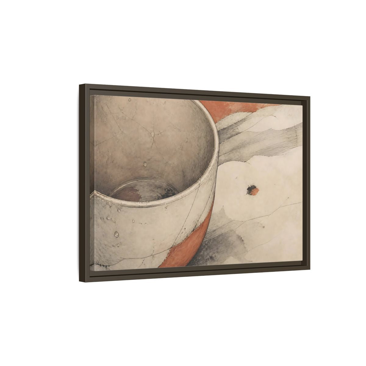 Side Mockup 2. Cracked Ceramic Cup Study shown as framed canvas print