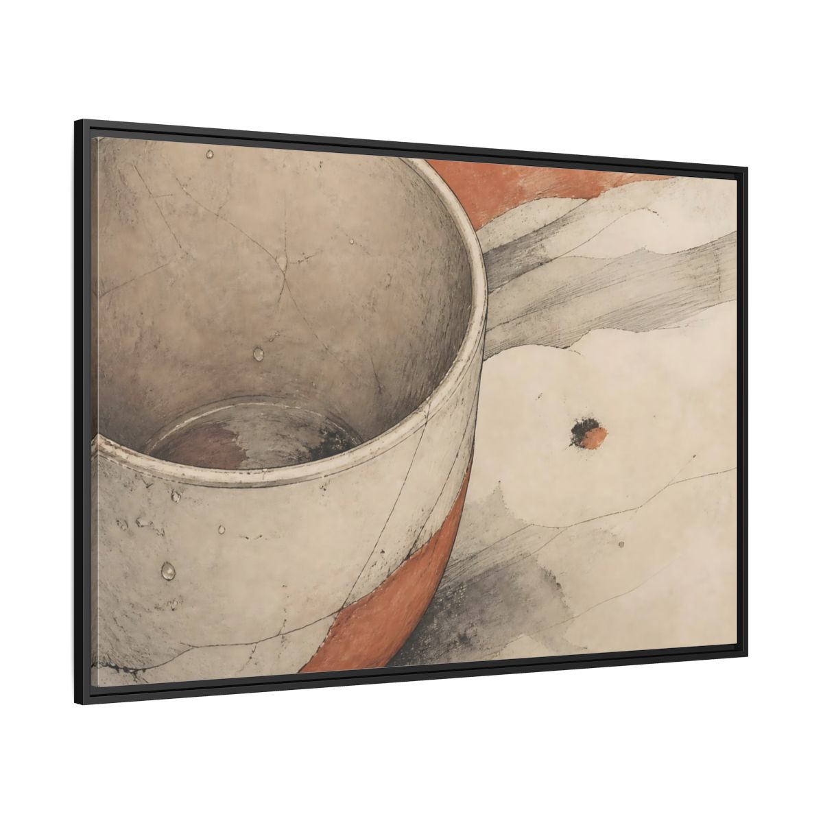 Side Mockup 12. Cracked Ceramic Cup Study shown as framed canvas print
