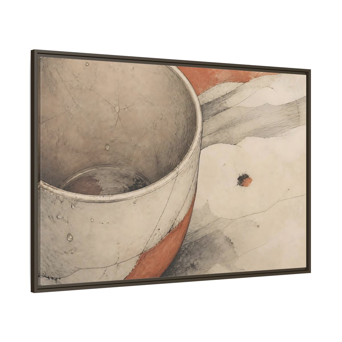 Side Mockup 8. Cracked Ceramic Cup Study shown as framed canvas print