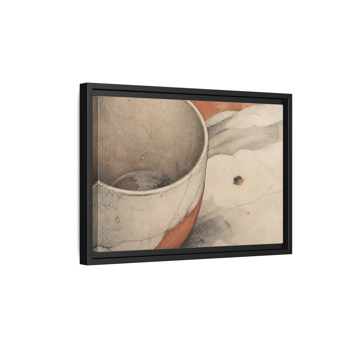 Side Mockup 6. Cracked Ceramic Cup Study shown as framed canvas print