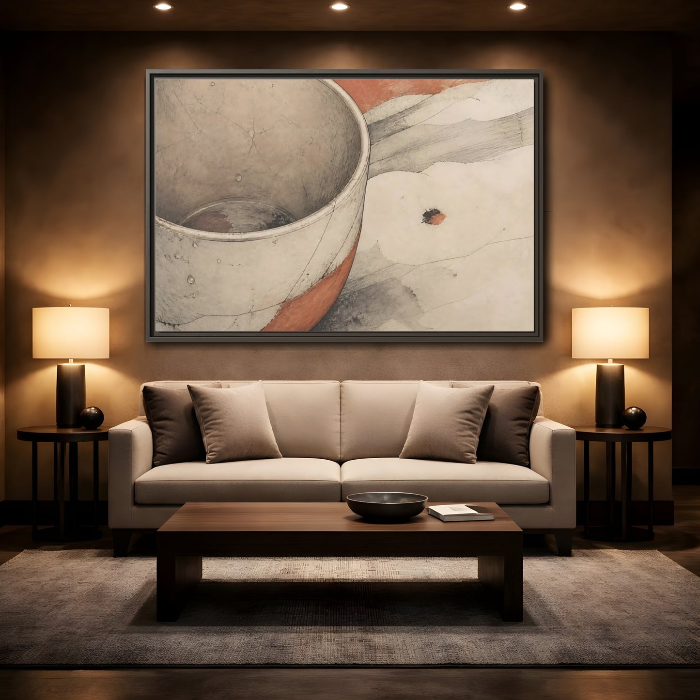 Mockup 2. Cracked Ceramic Cup Study shown as framed canvas print