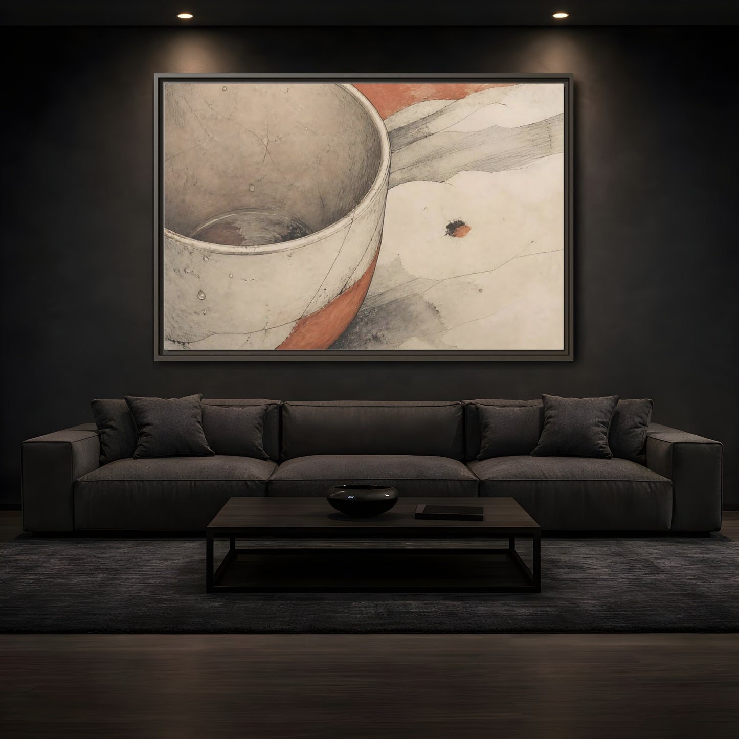 Mockup 3. Cracked Ceramic Cup Study shown as framed canvas print