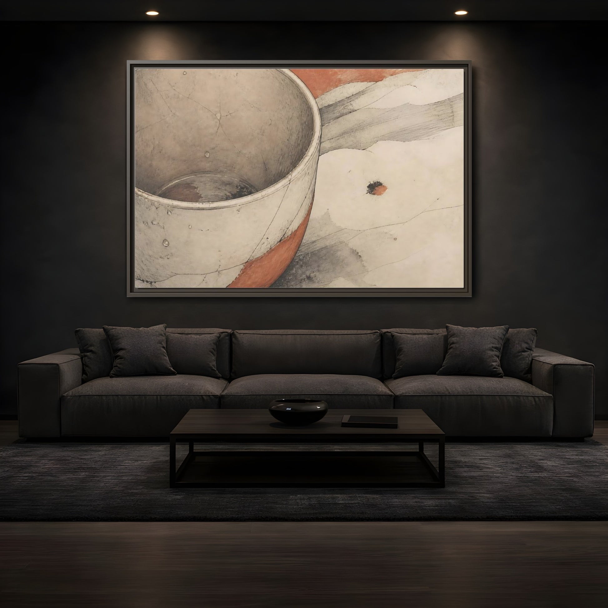 Mockup 3. Cracked Ceramic Cup Study shown as framed canvas print