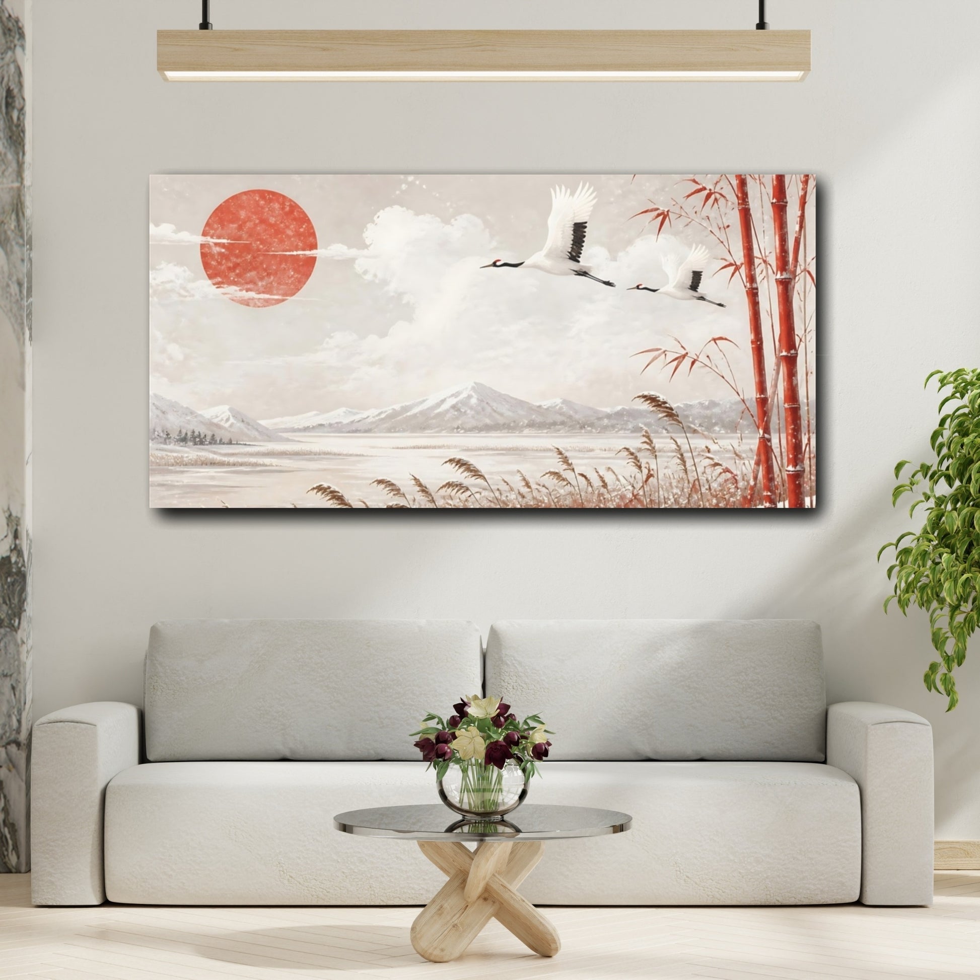 Mockup 2. Cranes Above Winter Reeds shown as canvas print
