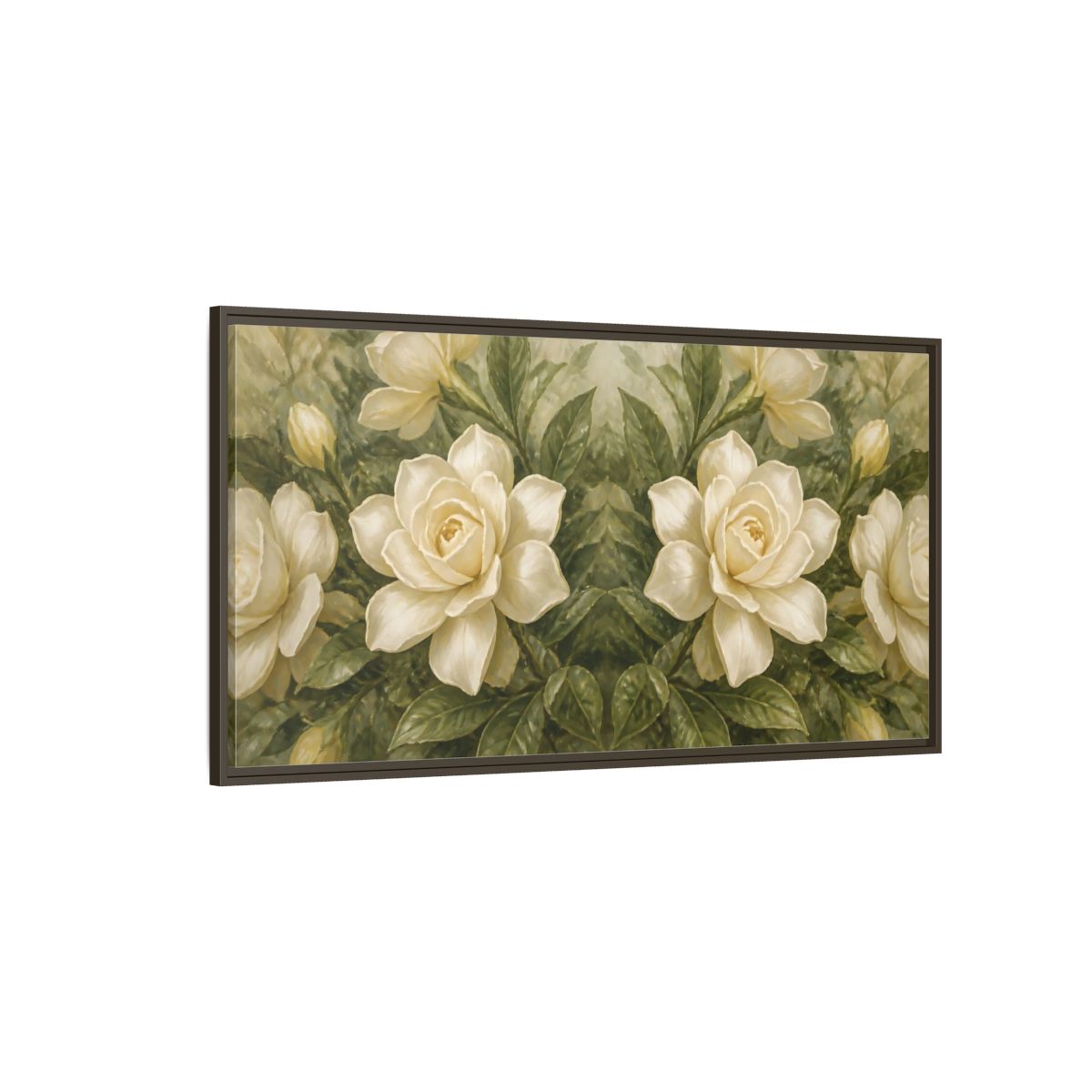 Side Mockup 4. Cream Gardenia Elegance shown as framed canvas print