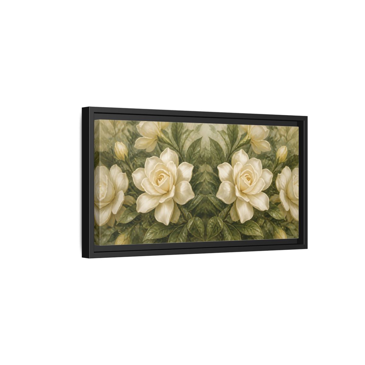 Side Mockup 8. Cream Gardenia Elegance shown as framed canvas print