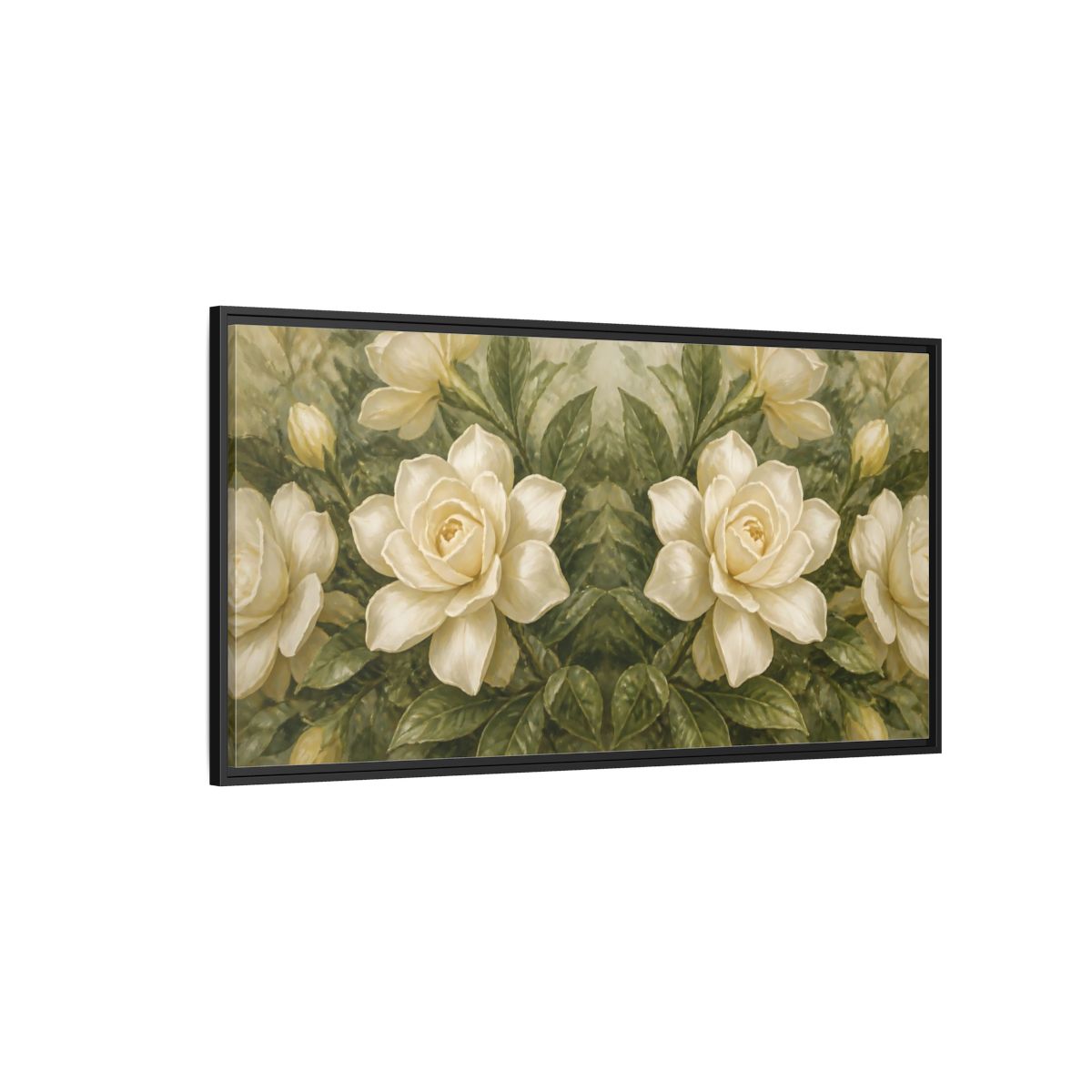 Side Mockup 5. Cream Gardenia Elegance shown as framed canvas print