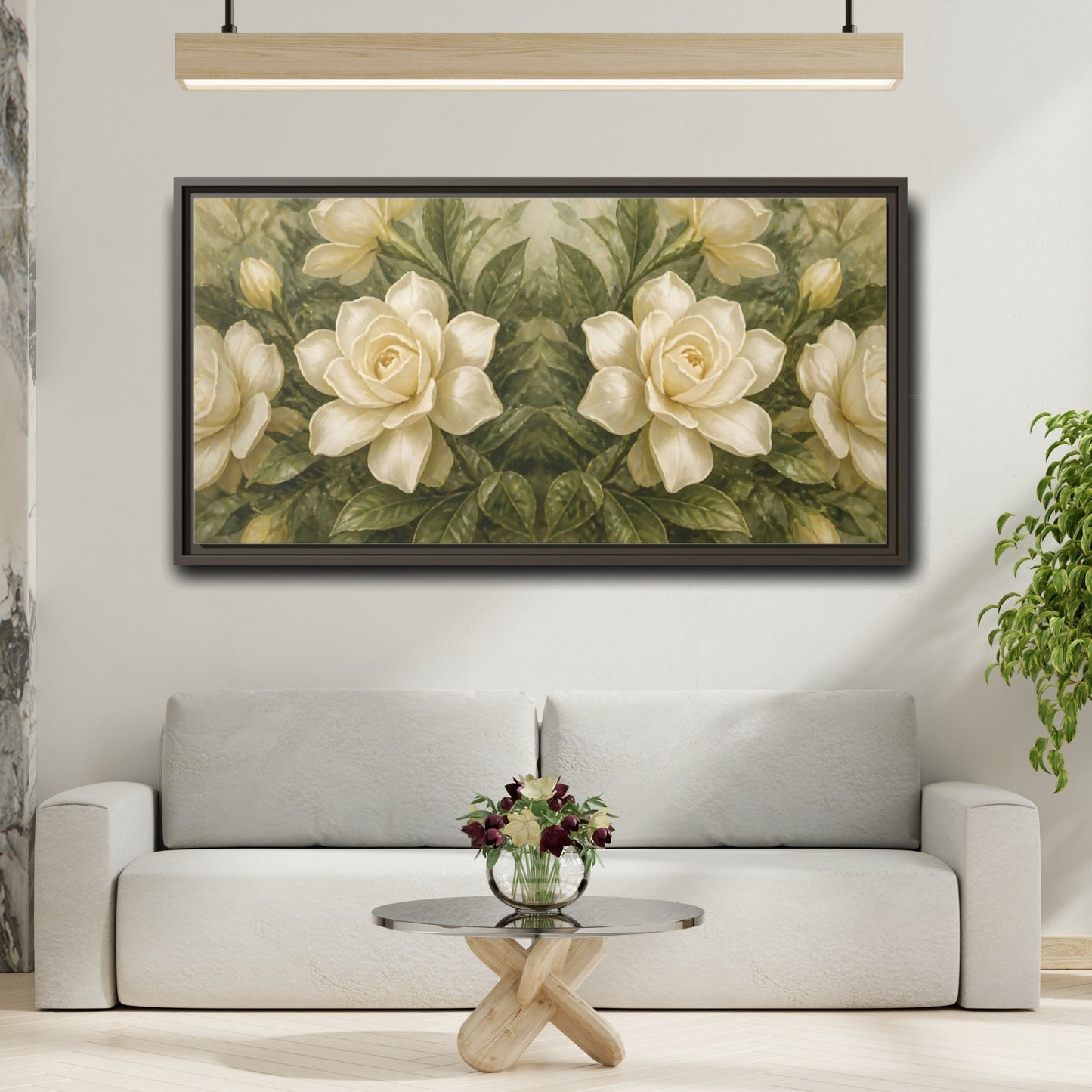 Mockup 2. Cream Gardenia Elegance shown as framed canvas print