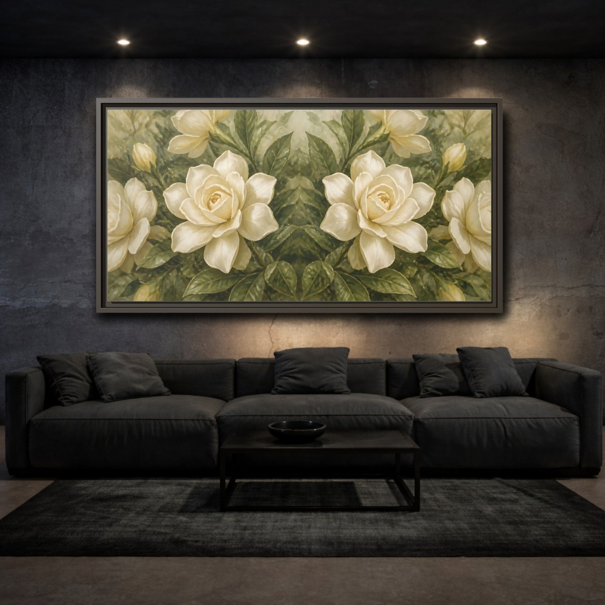 Mockup 3. Cream Gardenia Elegance shown as framed canvas print