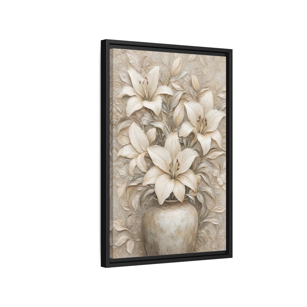 Side Mockup 3. Cream Lily Still Life shown as framed canvas print