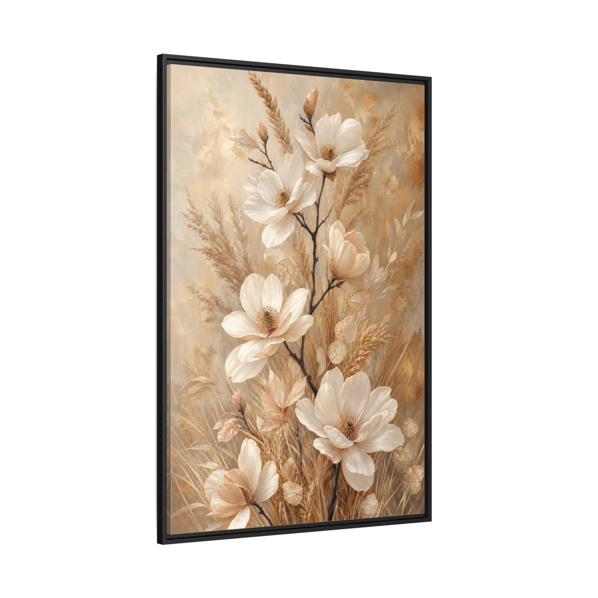 Side Mockup 12. Cream Magnolia Bouquet shown as framed canvas print