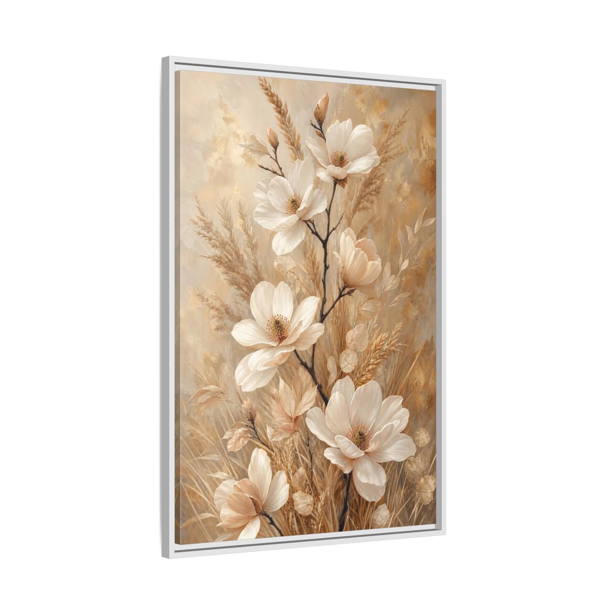 Side Mockup 9. Cream Magnolia Bouquet shown as framed canvas print