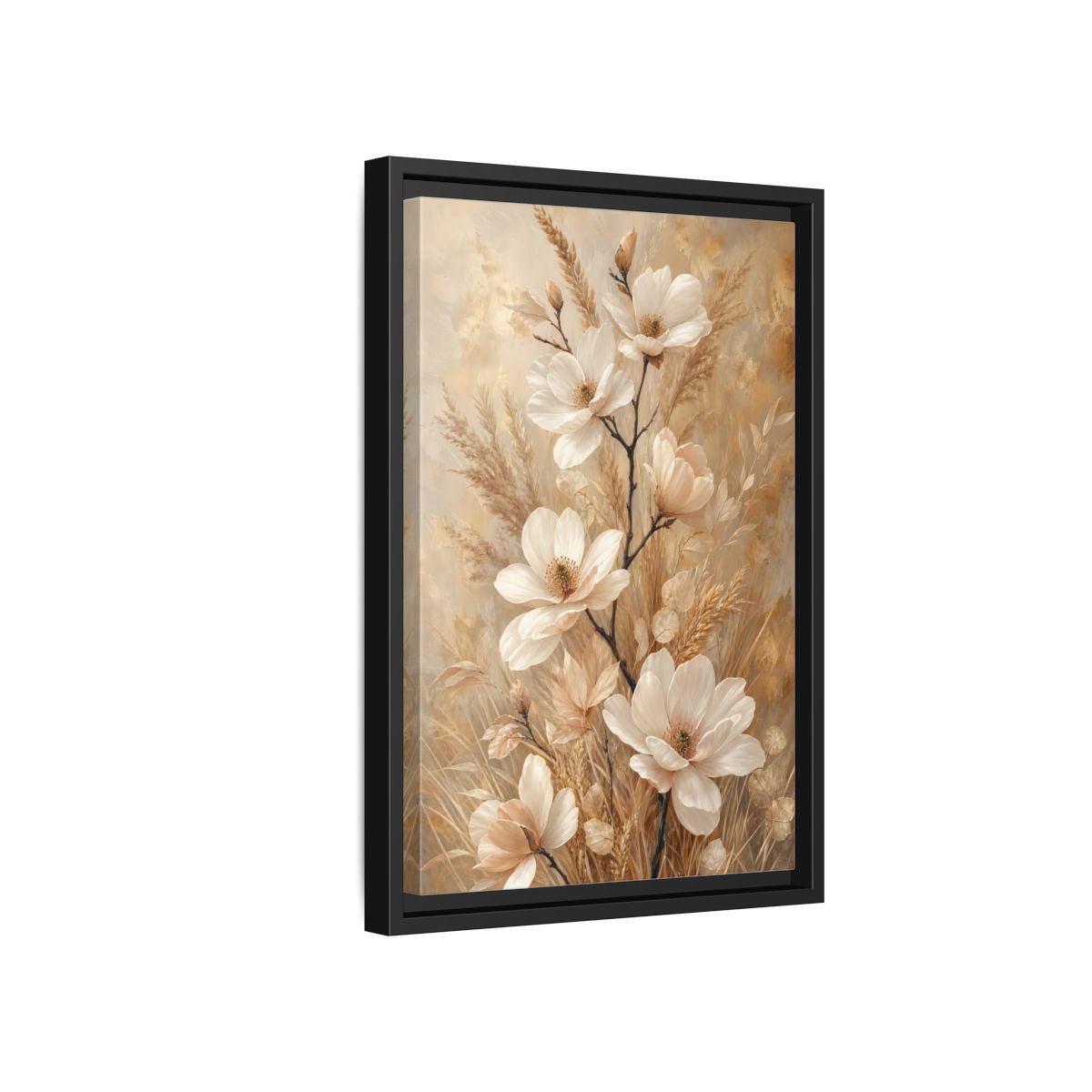 Side Mockup 6. Cream Magnolia Bouquet shown as framed canvas print