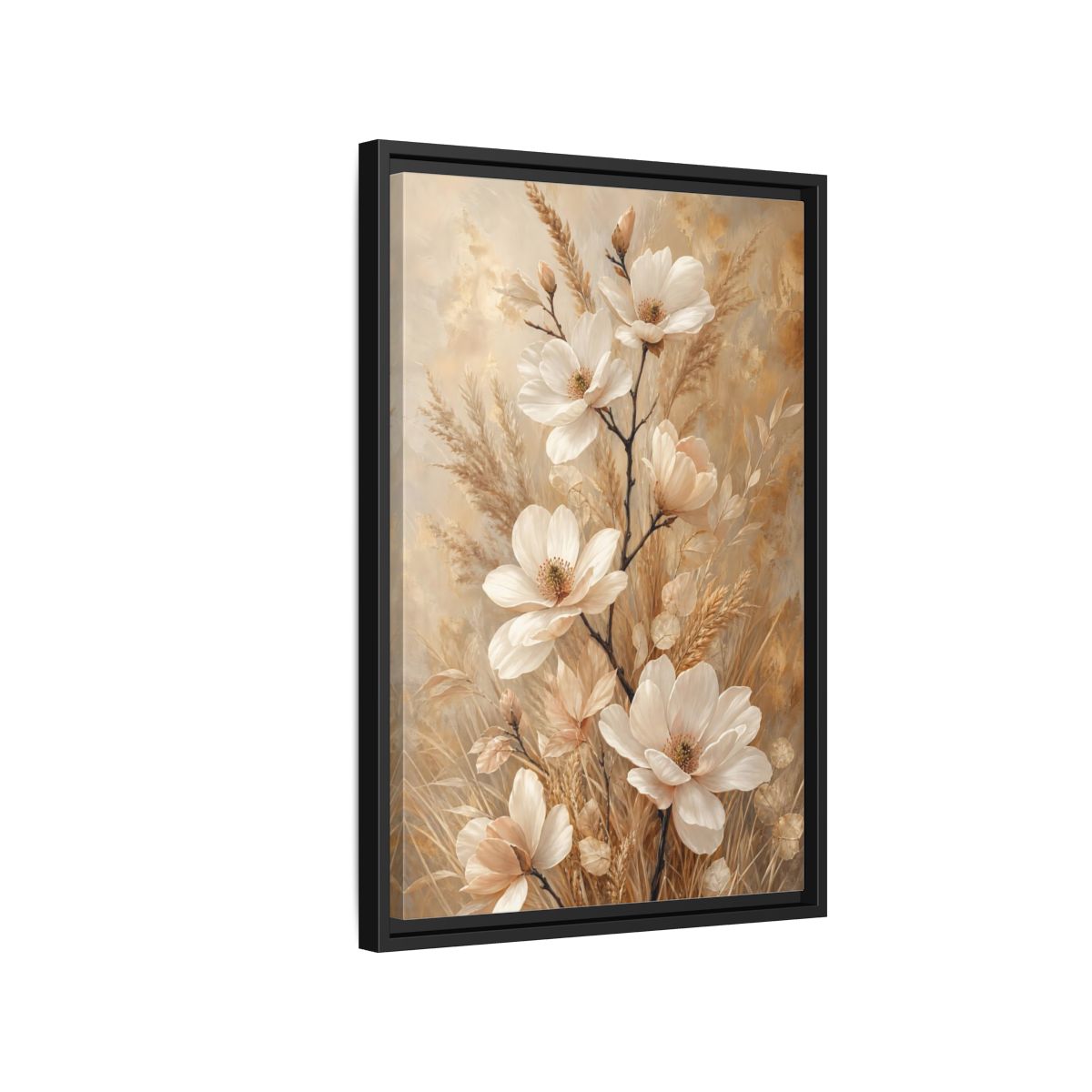 Side Mockup 3. Cream Magnolia Bouquet shown as framed canvas print