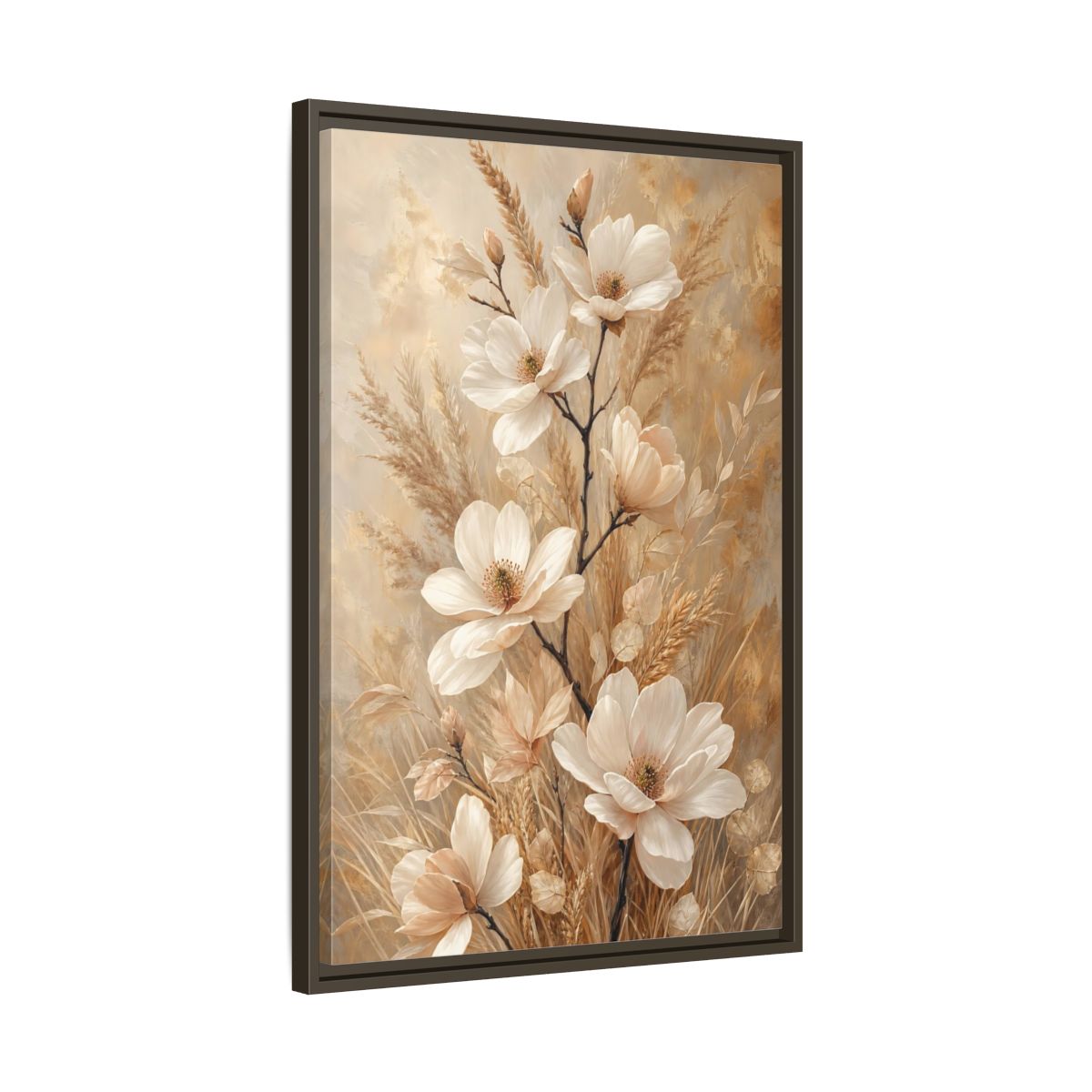 Side Mockup 11. Cream Magnolia Bouquet shown as framed canvas print