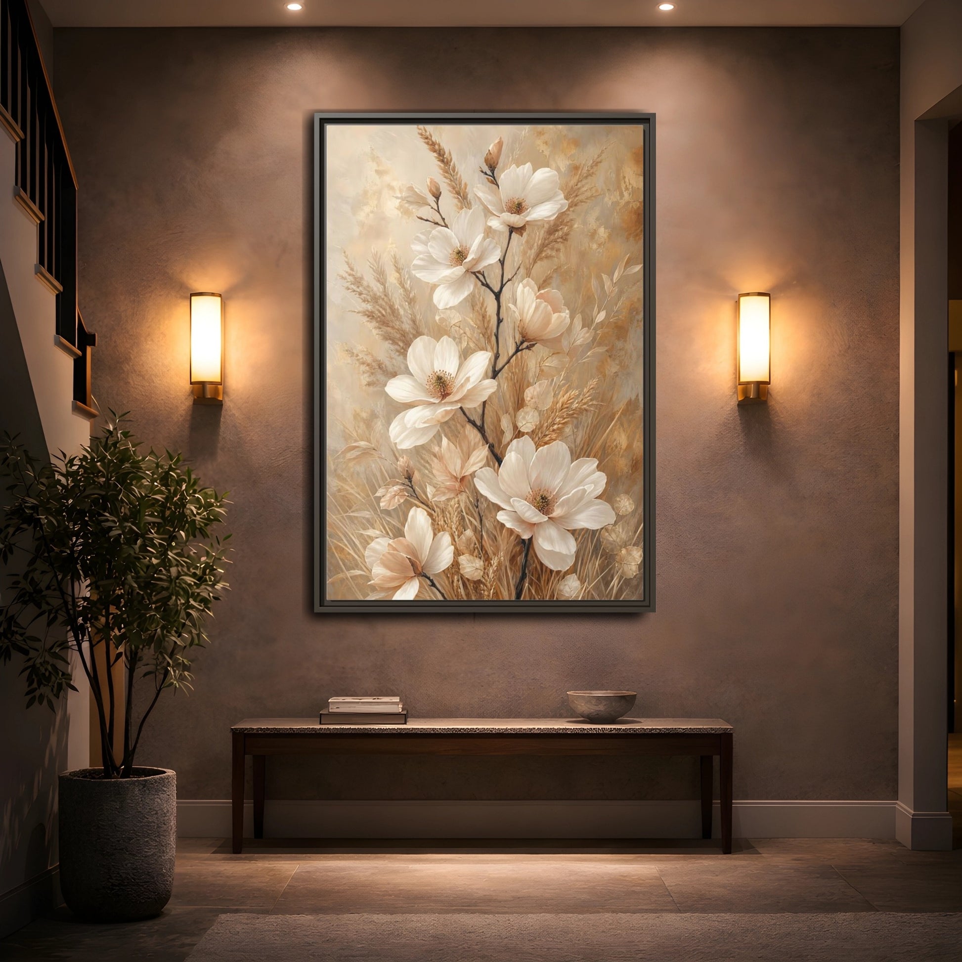 Mockup 2. Cream Magnolia Bouquet shown as framed canvas print