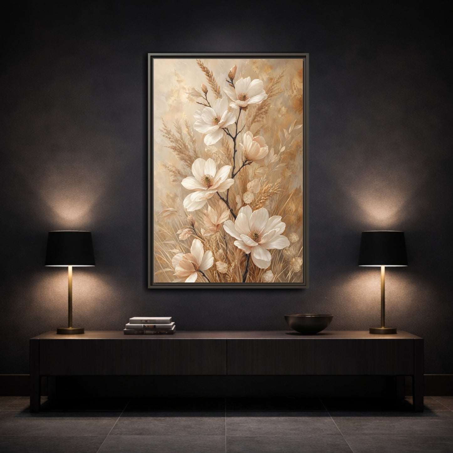 Mockup 3. Cream Magnolia Bouquet shown as framed canvas print