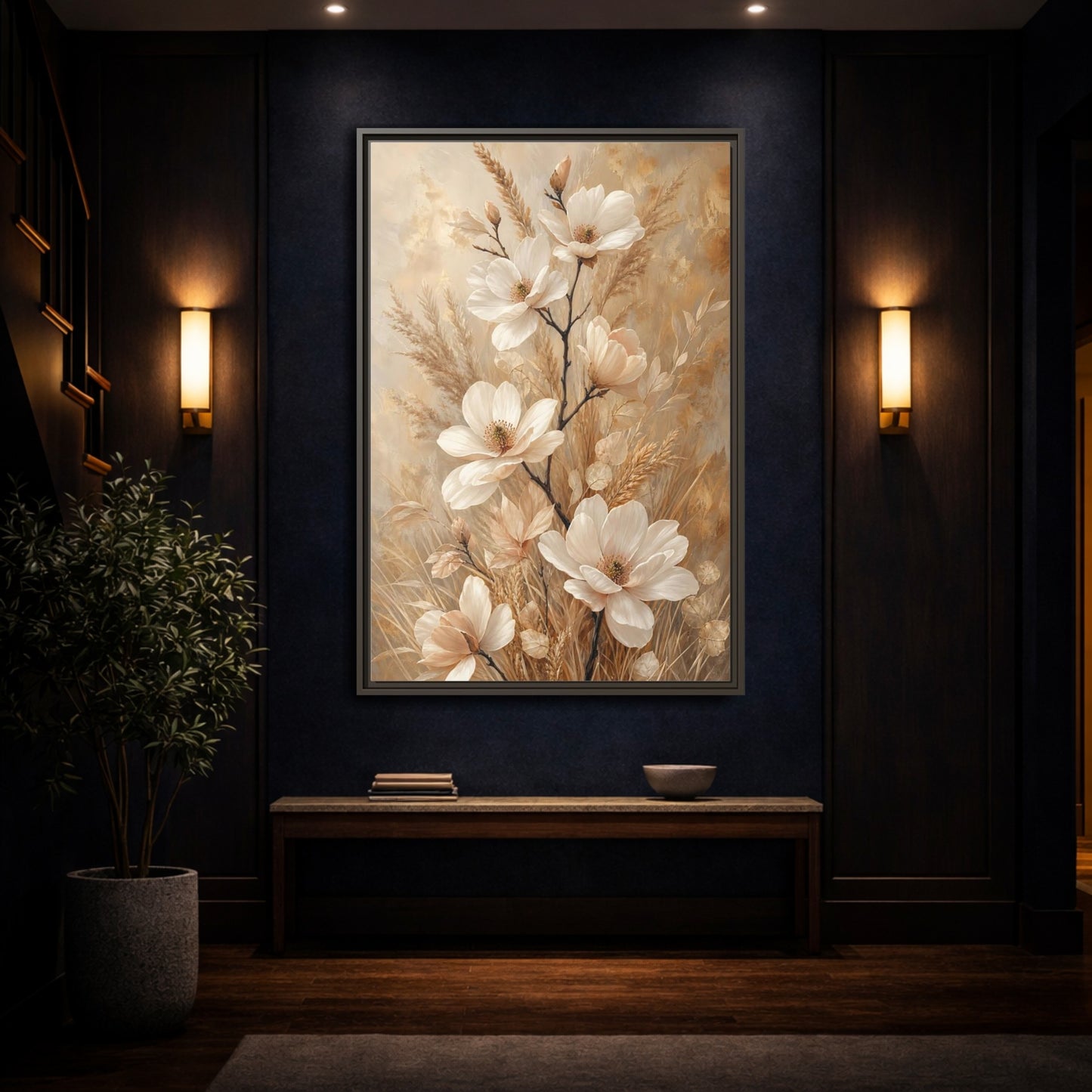 Mockup 4. Cream Magnolia Bouquet shown as framed canvas print