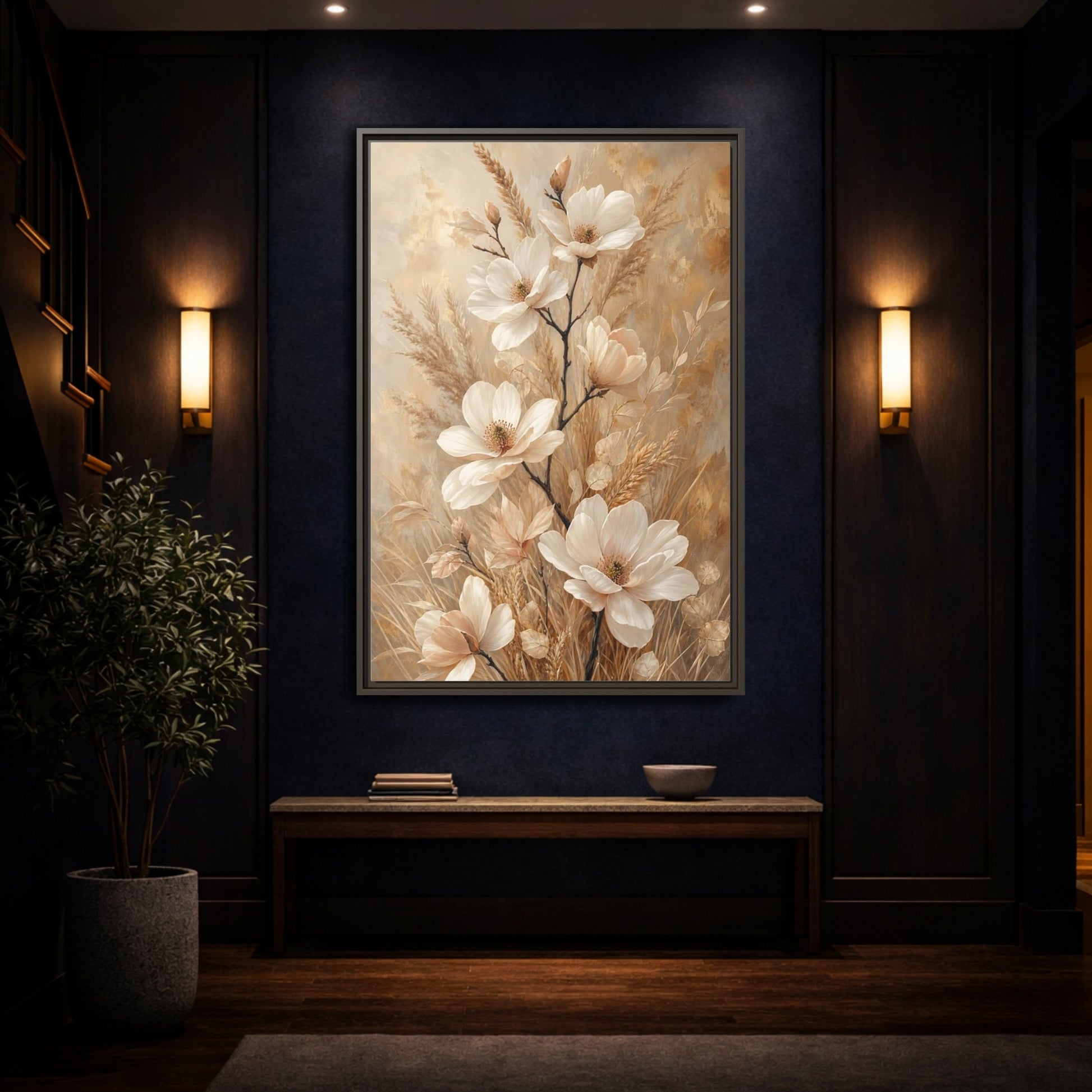 Mockup 4. Cream Magnolia Bouquet shown as framed canvas print