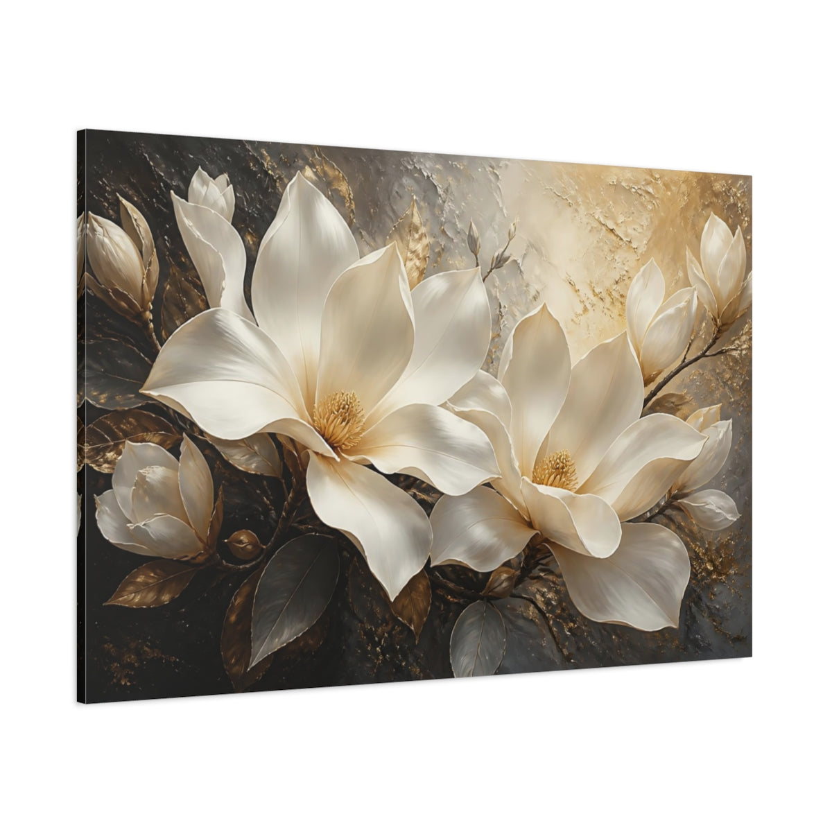 Side Mockup 1. Cream Magnolia Flower Elegance shown as canvas print