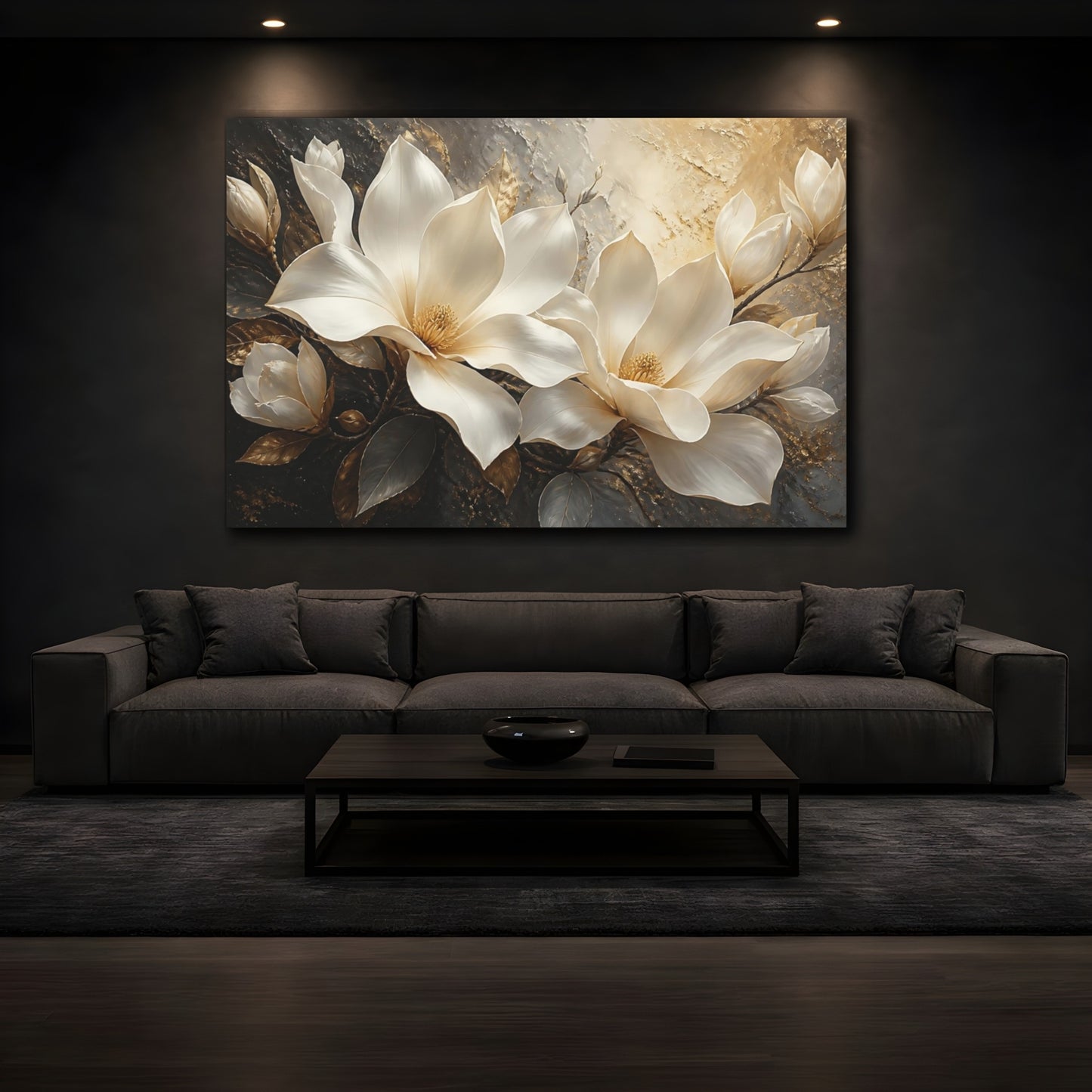 Mockup 3. Cream Magnolia Flower Elegance shown as canvas print
