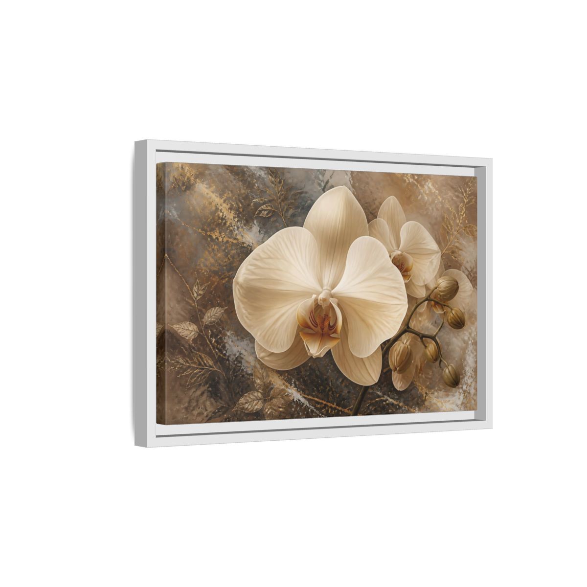 Side Mockup 4. Cream Orchid Elegance shown as framed canvas print
