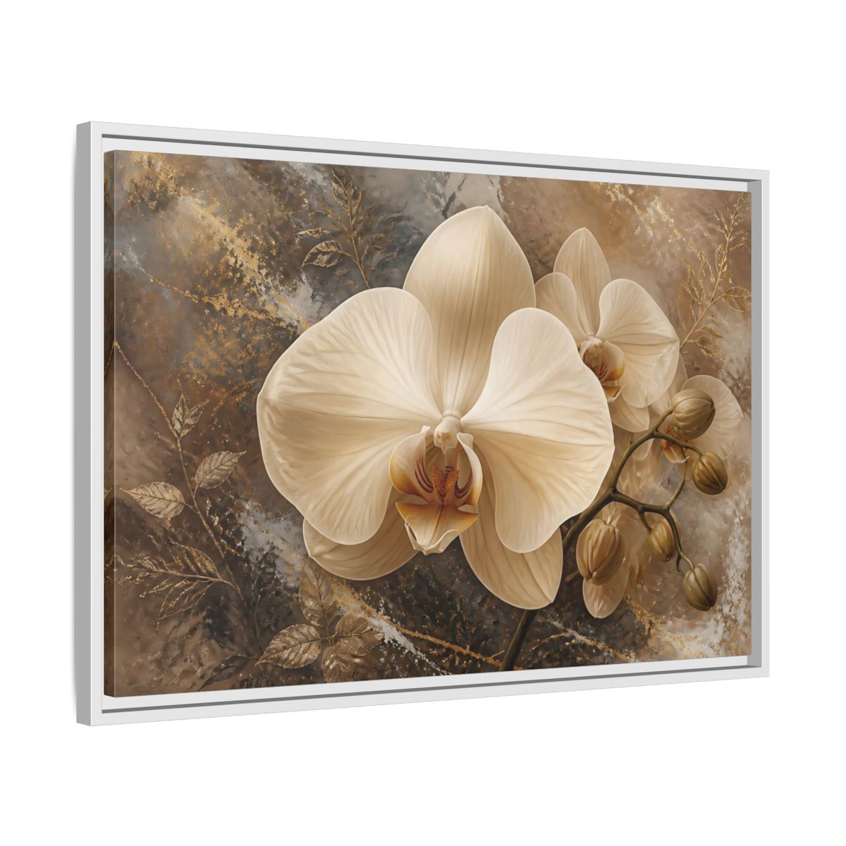 Side Mockup 10. Cream Orchid Elegance shown as framed canvas print