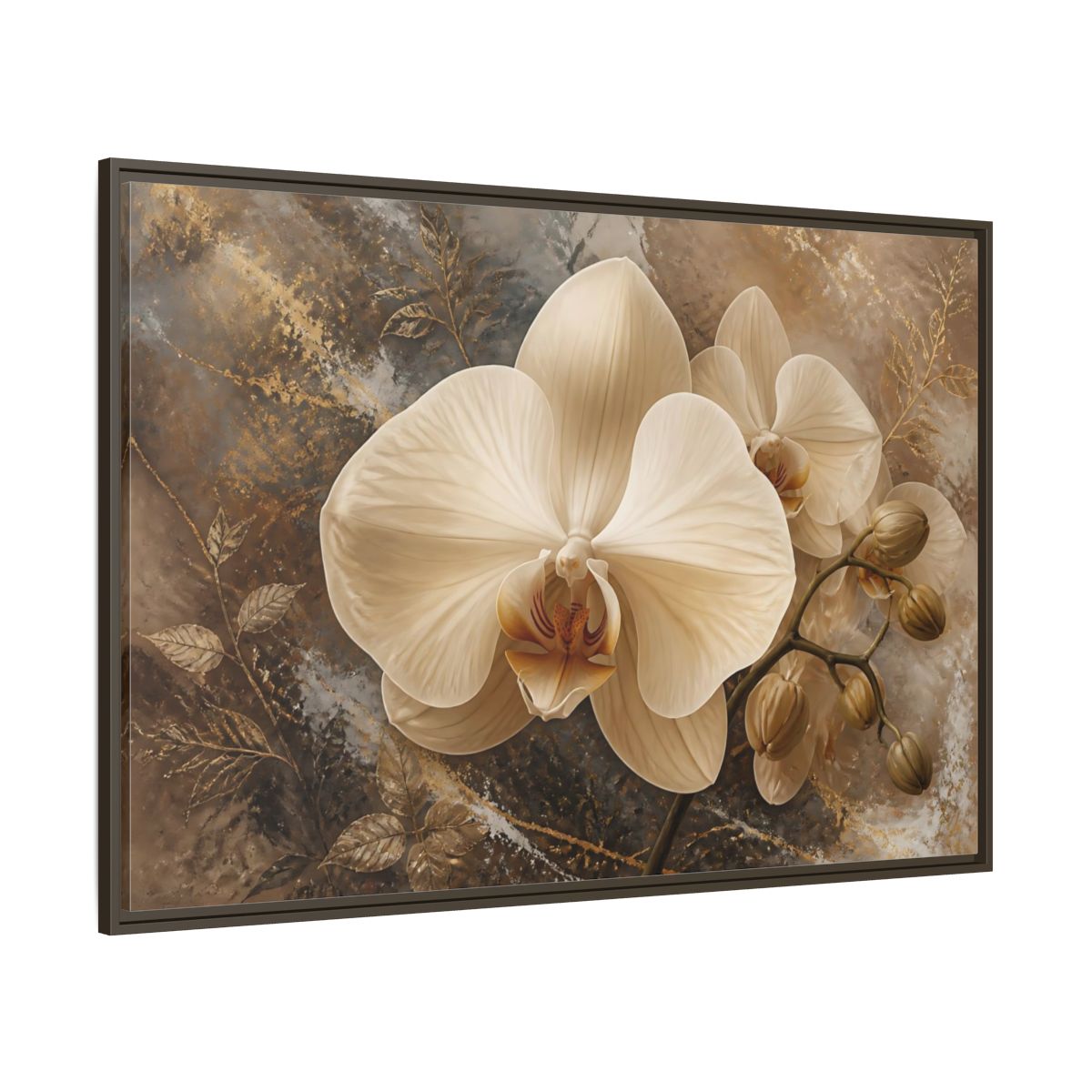Side Mockup 8. Cream Orchid Elegance shown as framed canvas print