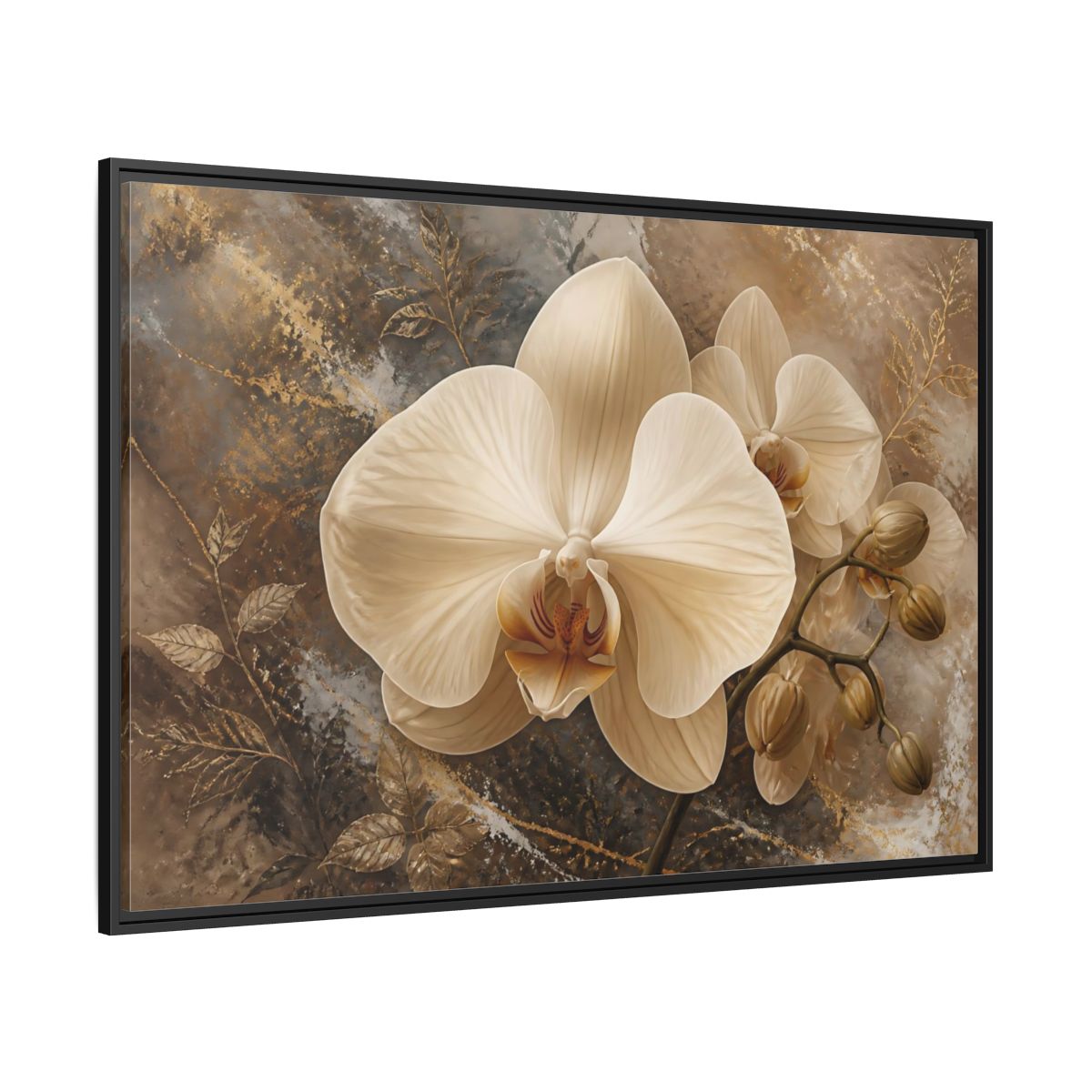 Side Mockup 12. Cream Orchid Elegance shown as framed canvas print